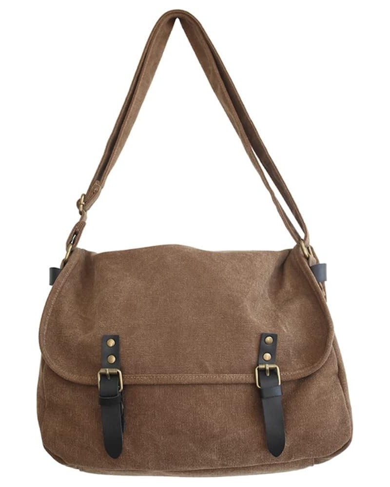 Women Canvas Messenger Bag Vintage Crossbody Bag Shoulder Bag Daily Work Bag Travel Satchel Unisex Brown $12.47 Satchels