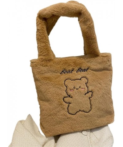 Plush tote bag, bear large capacity shoulder bag, all-match student class handbag, Khaki $10.34 Backpacks