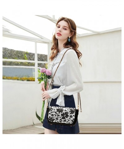 Brush Flower Sling Bags Crossbody Womens Trendy Black Handbag with Adjustable Strap Small Shoulder Purse $23.99 Crossbody Bags