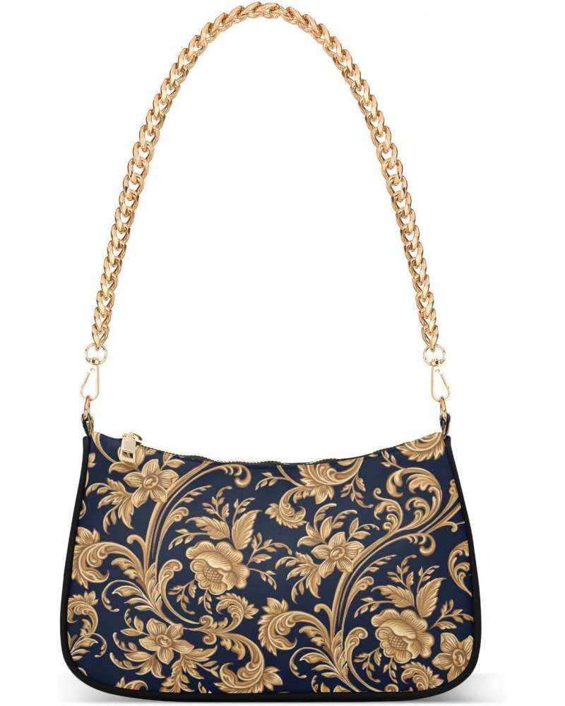 Shoulder Bag for Women Damask Flower Gold Floral Purse Clutch Shoulder Tote Hand Bag Evening Bag Satchels with Chain Strap $1...