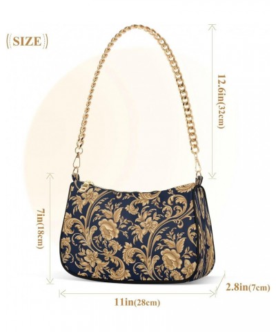 Shoulder Bag for Women Damask Flower Gold Floral Purse Clutch Shoulder Tote Hand Bag Evening Bag Satchels with Chain Strap $1...