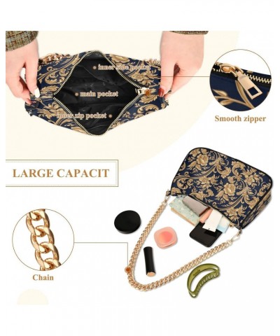 Shoulder Bag for Women Damask Flower Gold Floral Purse Clutch Shoulder Tote Hand Bag Evening Bag Satchels with Chain Strap $1...