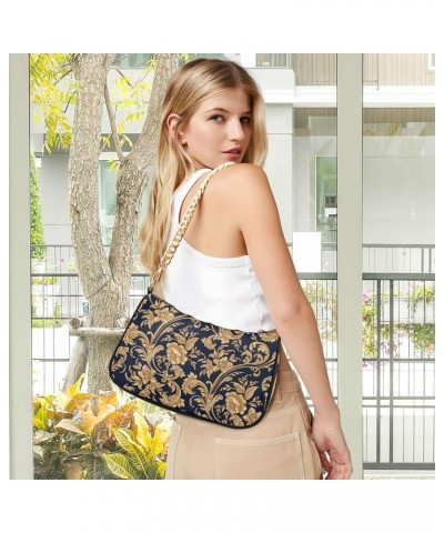 Shoulder Bag for Women Damask Flower Gold Floral Purse Clutch Shoulder Tote Hand Bag Evening Bag Satchels with Chain Strap $1...