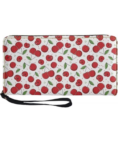 Womens Zipper Wallet, PU Leather Wristlet Purse, Zip Around Card Holder Organizer Clutch Handbag Cherry $12.59 Wristlets