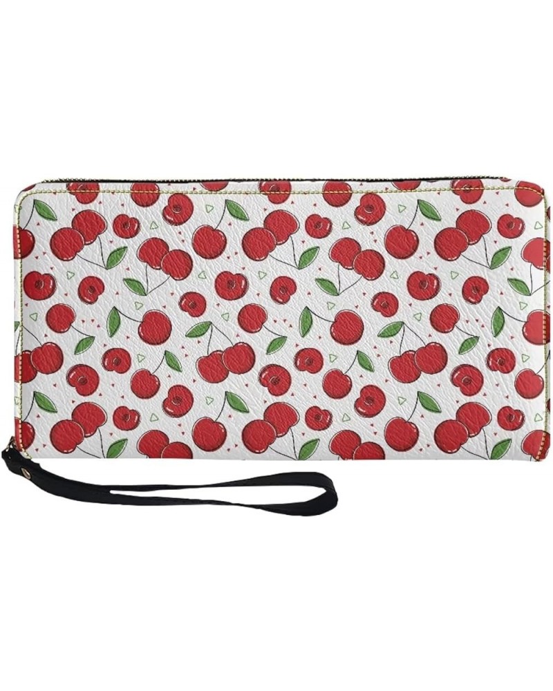 Womens Zipper Wallet, PU Leather Wristlet Purse, Zip Around Card Holder Organizer Clutch Handbag Cherry $12.59 Wristlets