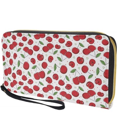 Womens Zipper Wallet, PU Leather Wristlet Purse, Zip Around Card Holder Organizer Clutch Handbag Cherry $12.59 Wristlets