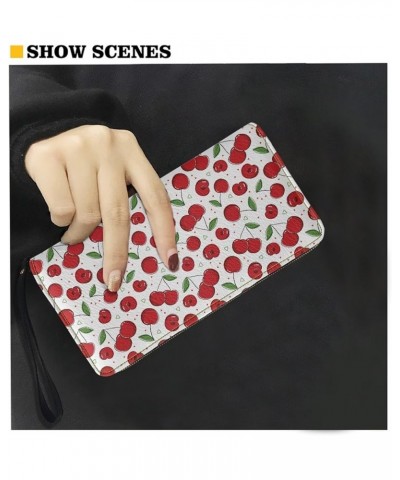 Womens Zipper Wallet, PU Leather Wristlet Purse, Zip Around Card Holder Organizer Clutch Handbag Cherry $12.59 Wristlets