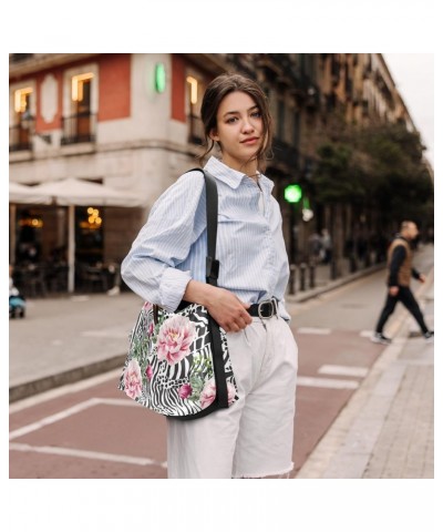 Casual Shoulder Bag Crossbody Pink Rose Pattern Hobo Handbag Purses with Wide Shoulder Strap Zebra Leopard Texture Trendy Lar...