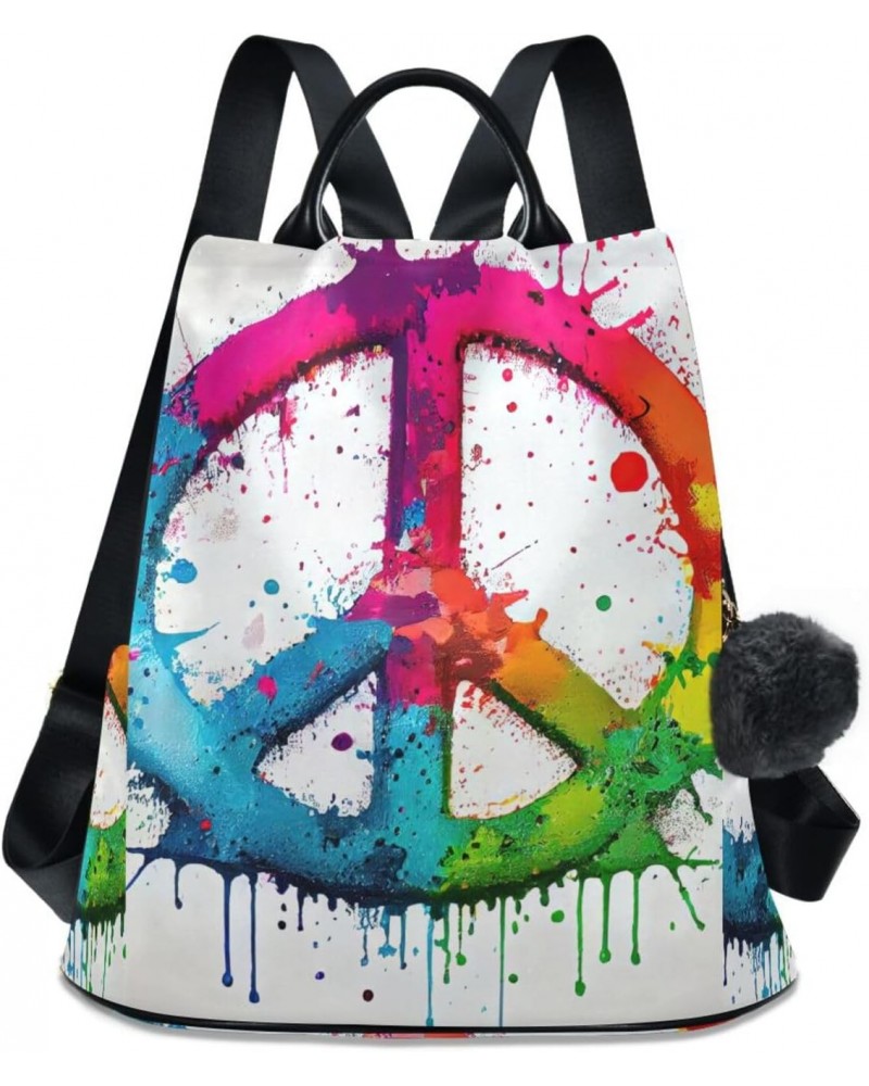 Women Fashion Backpack - Vivid Peace Sign, Anti Theft Casual Daypack Shoulder Bag Purse for Travel Work 15 inches $24.18 Back...