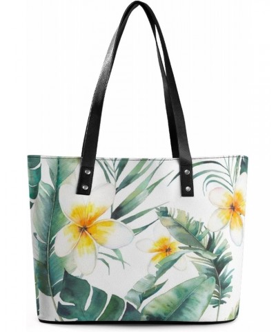 Womens Handbag Flowers Palm Leaves Leather Tote Bag Top Handle Satchel Bags For Lady $16.10 Totes