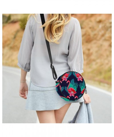 Coral Pattern Marine Blue Navy Crossbody Bag for Women Teen Girls Round Canvas Shoulder Bag Purse Tote Handbag Bag Multi16 $1...