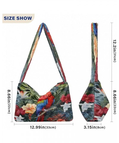 Watercolor Watermelon Plush Underarm Bag, Tote Bag with Zipper Closure, Womens Outdoor Bag Parrots and Tropical Flowers-5 $12...