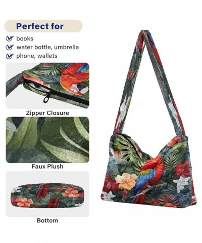 Watercolor Watermelon Plush Underarm Bag, Tote Bag with Zipper Closure, Womens Outdoor Bag Parrots and Tropical Flowers-5 $12...