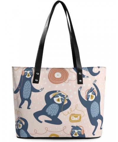 Womens Handbag Animal Sloths Leather Tote Bag Top Handle Satchel Bags For Lady $16.45 Totes