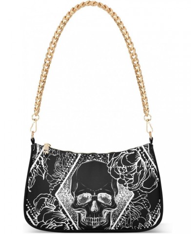 Clutch Shoulder Bags Tote Evening Purse Handbags for Women Hobo Bags Floral Skull Black with Zipper Closure $12.80 Totes