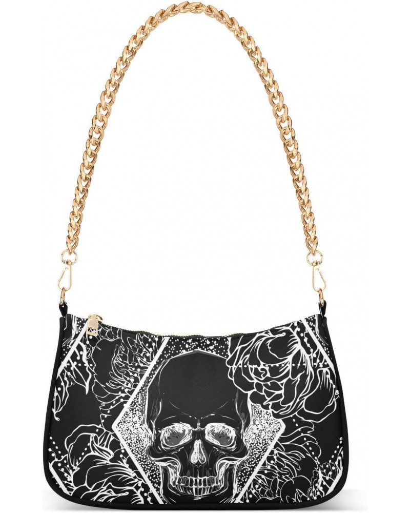 Clutch Shoulder Bags Tote Evening Purse Handbags for Women Hobo Bags Floral Skull Black with Zipper Closure $12.80 Totes