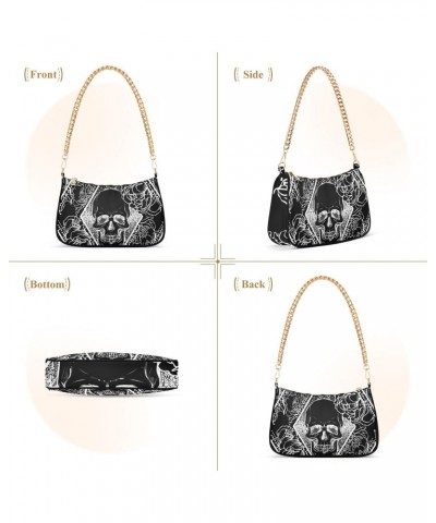 Clutch Shoulder Bags Tote Evening Purse Handbags for Women Hobo Bags Floral Skull Black with Zipper Closure $12.80 Totes