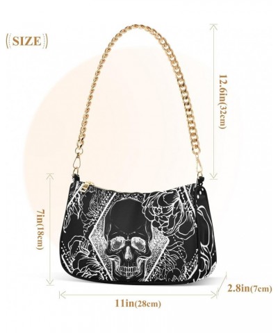 Clutch Shoulder Bags Tote Evening Purse Handbags for Women Hobo Bags Floral Skull Black with Zipper Closure $12.80 Totes