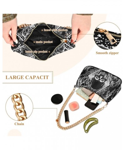 Clutch Shoulder Bags Tote Evening Purse Handbags for Women Hobo Bags Floral Skull Black with Zipper Closure $12.80 Totes