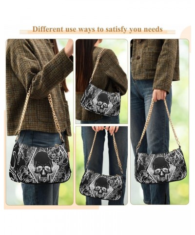 Clutch Shoulder Bags Tote Evening Purse Handbags for Women Hobo Bags Floral Skull Black with Zipper Closure $12.80 Totes