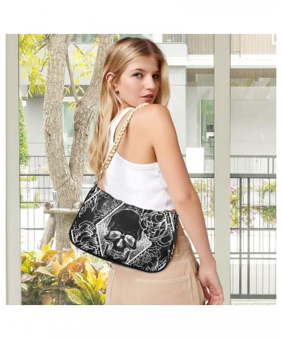 Clutch Shoulder Bags Tote Evening Purse Handbags for Women Hobo Bags Floral Skull Black with Zipper Closure $12.80 Totes