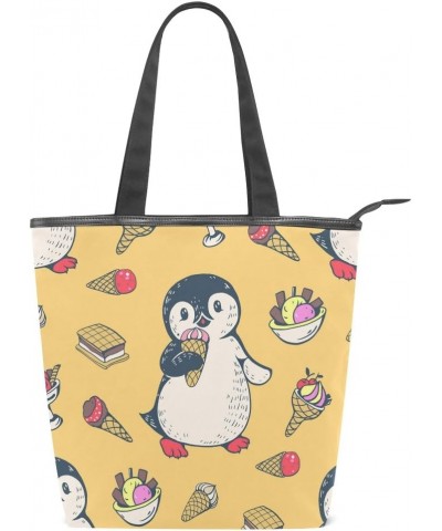 Tote Canvas Shoulder Bag Penguin Ice Cream Womens Handbag $11.28 Shoulder Bags