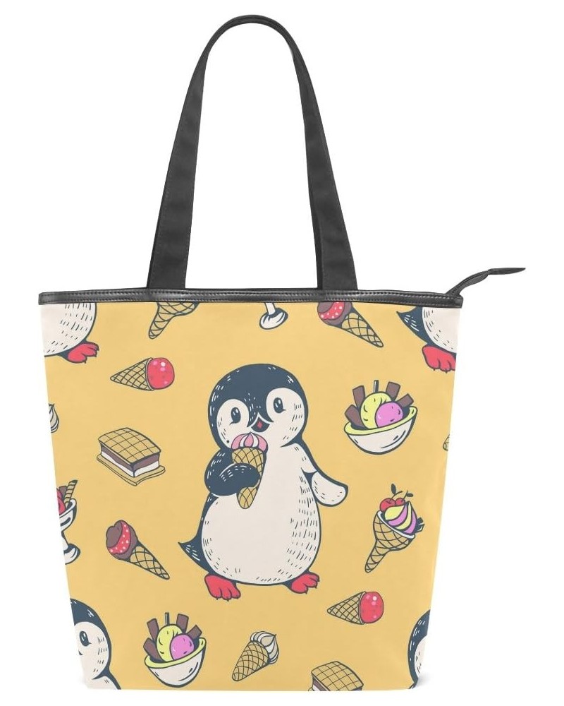 Tote Canvas Shoulder Bag Penguin Ice Cream Womens Handbag $11.28 Shoulder Bags