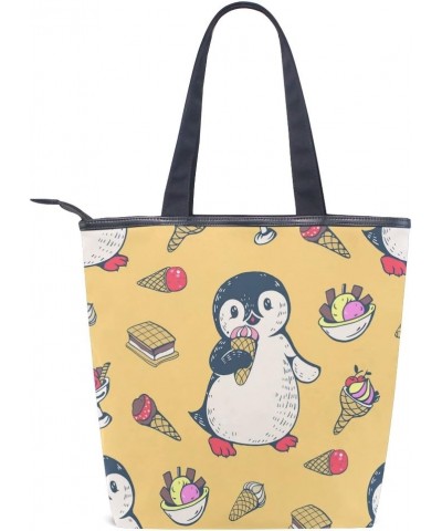 Tote Canvas Shoulder Bag Penguin Ice Cream Womens Handbag $11.28 Shoulder Bags