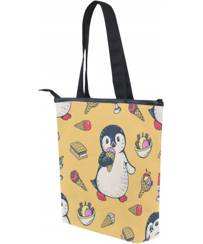 Tote Canvas Shoulder Bag Penguin Ice Cream Womens Handbag $11.28 Shoulder Bags