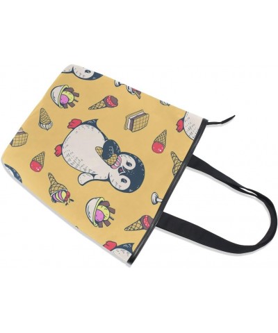 Tote Canvas Shoulder Bag Penguin Ice Cream Womens Handbag $11.28 Shoulder Bags