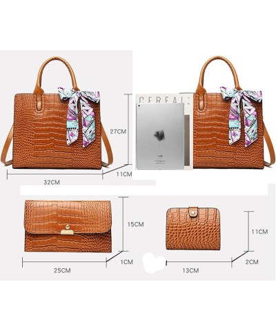 Handbag for Women Tote Messenger Bag PU Alligator Leather Purse Card Hold 3 Pcs Set Red $26.99 Totes