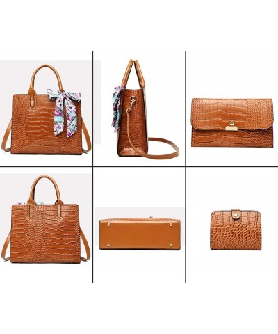 Handbag for Women Tote Messenger Bag PU Alligator Leather Purse Card Hold 3 Pcs Set Red $26.99 Totes