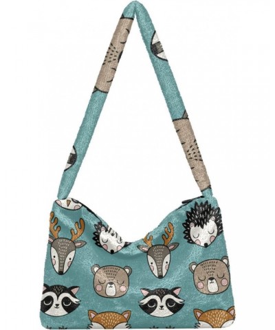 Cute Animals Furry Tote Bag for Women Crossbody Bag Shoulder Purse Handbag Puffer Purse with Zipper for Work $11.96 Totes