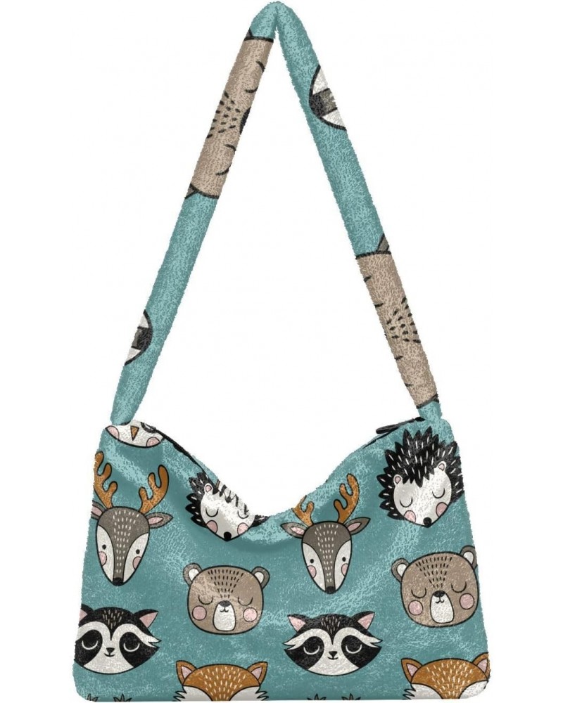 Cute Animals Furry Tote Bag for Women Crossbody Bag Shoulder Purse Handbag Puffer Purse with Zipper for Work $11.96 Totes