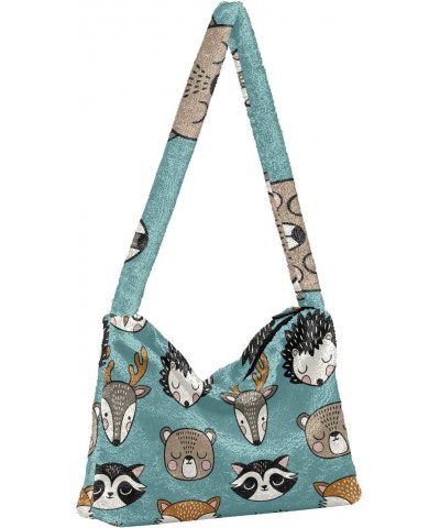 Cute Animals Furry Tote Bag for Women Crossbody Bag Shoulder Purse Handbag Puffer Purse with Zipper for Work $11.96 Totes