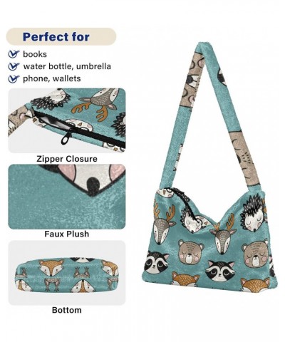 Cute Animals Furry Tote Bag for Women Crossbody Bag Shoulder Purse Handbag Puffer Purse with Zipper for Work $11.96 Totes