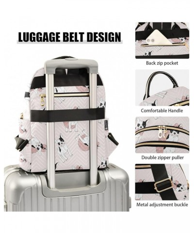 Women Backpack Pink Dog Black White Anti-Theft Travel Backpack with Luggage Belt Lightweight Handbag Lady Purse Roomy Double ...