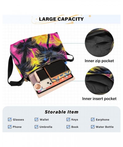 Colorful Palm Tree Summer Hobo Shoulder Bag for Women Men PU Leather Crossbody Bag Slouchy Tote Handbags for Traveling Workin...