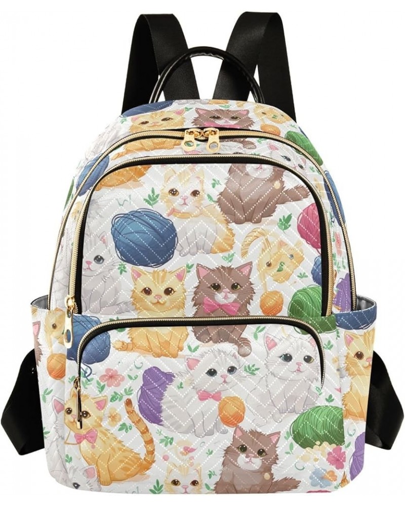 Cute Cat Yarn Flower Backpack for Women Fashion Shoulder Bags Small Casual Daypack Travel Bag S 202a2811 S(10.23"x5.11"x12.59...