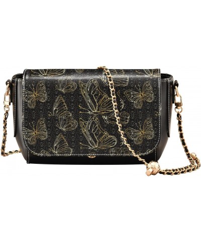 Gold Butterflies on Black Background Women's Crossbody Handbags - Stylish and Soft PU Leather Shoulder Bag $19.60 Crossbody Bags