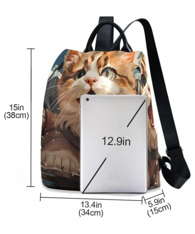 Surfing Cat Travel Backpack Purse for Women Multipurpose Design Ladies Fashion Bag with Pompom $17.60 Backpacks