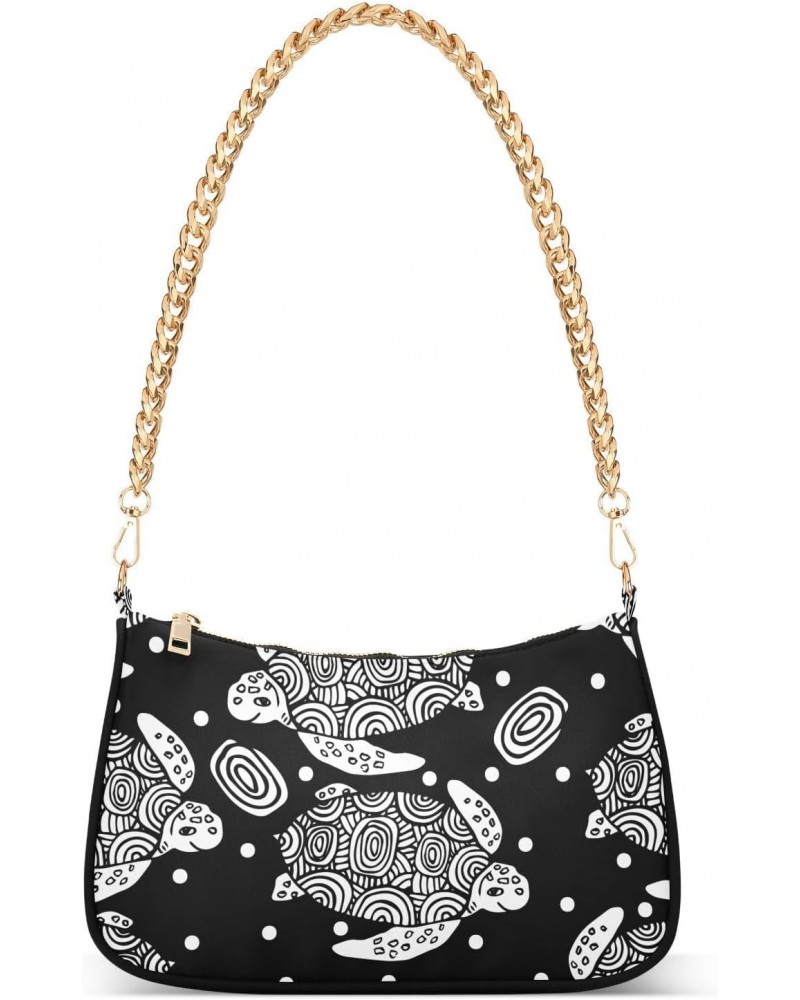 Shoulder Bag Sea Turtle Mandala Black White Women Clutch Handbag Shoulder Purch Date Chain Bag Tote Bag Spring Holiday Birthd...