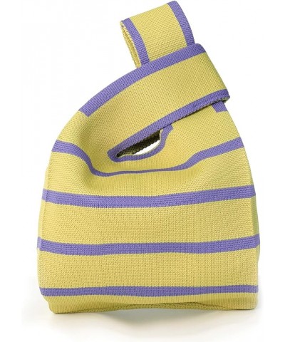 Colour Print Shoulder Bag for Women Fashion Tote Bag Small Hobo Handbag Purse Clucth Light Knit Top Handle Bag Yellow-stripe ...