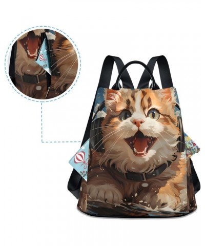 Surfing Cat Travel Backpack Purse for Women Multipurpose Design Ladies Fashion Bag with Pompom $17.60 Backpacks