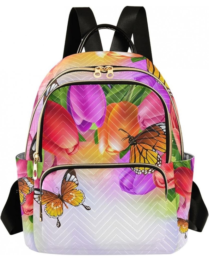 Small Backpack for Women Travel Bag Spring Butterfly Tulip Flower Daypack Purse Fashion Shoulder Bag Rucksack Small B629 $12....