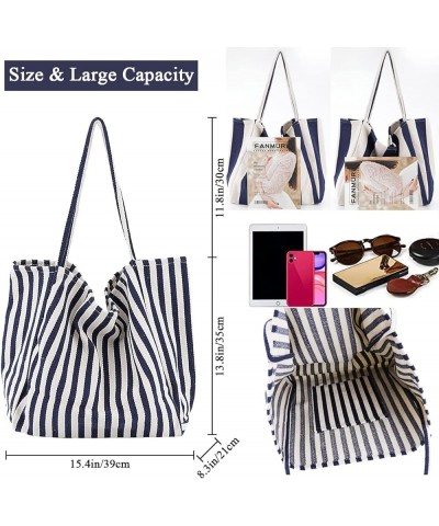 Striped Canvas Tote Handbag for Women Vertical Stripe Large Capacity Shoulder Bag for Shopping Travel Wide Black $13.05 Totes