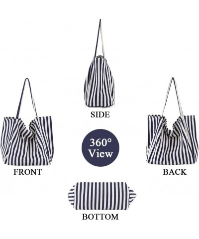 Striped Canvas Tote Handbag for Women Vertical Stripe Large Capacity Shoulder Bag for Shopping Travel Wide Black $13.05 Totes