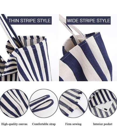 Striped Canvas Tote Handbag for Women Vertical Stripe Large Capacity Shoulder Bag for Shopping Travel Wide Black $13.05 Totes