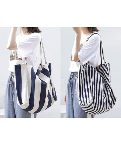 Striped Canvas Tote Handbag for Women Vertical Stripe Large Capacity Shoulder Bag for Shopping Travel Wide Black $13.05 Totes