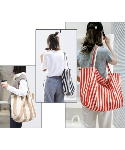 Striped Canvas Tote Handbag for Women Vertical Stripe Large Capacity Shoulder Bag for Shopping Travel Wide Black $13.05 Totes